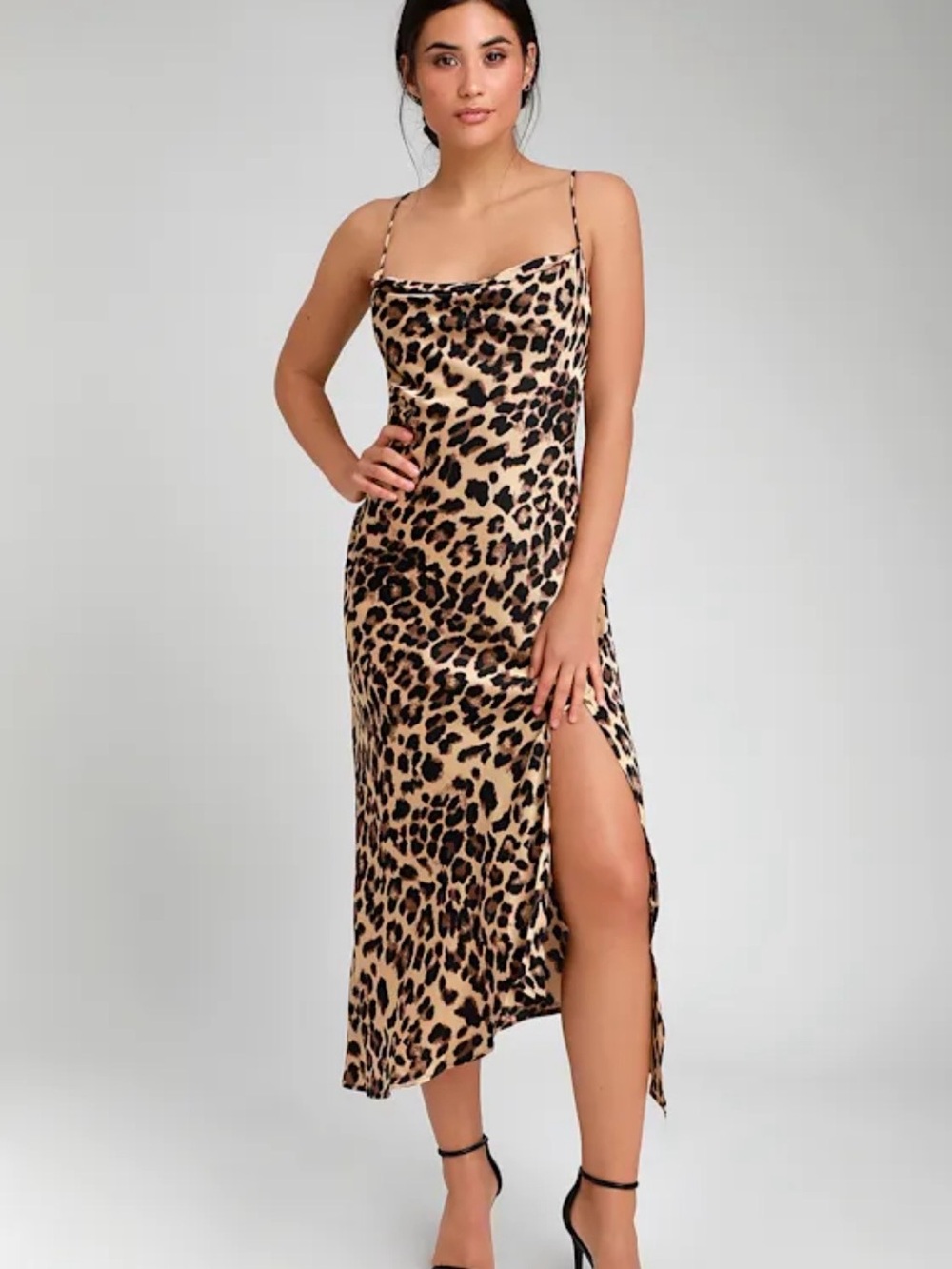 Astr Fayette Leopard Print Cowl Neck Midi Dress Large